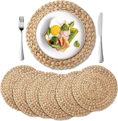 Immagine prodotto di 6 pezzi, tovagliette rotonde intrecciate, tovagliette in giacinto d'acqua naturale da 35 cm, tovagliette intrecciate