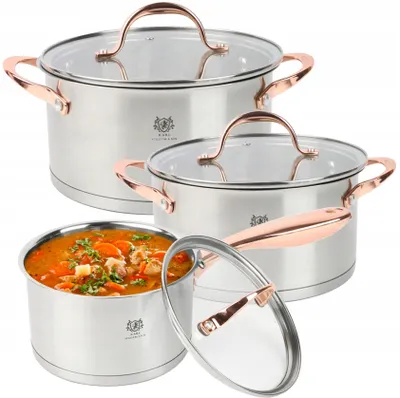 Produktbild von Topfset 3er mit Glasdeckel Masters Küchentöpfe 1,9L 3,6L 4,7L Suppentopf TOPF