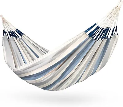 Obrázok produktu pre - Brisa - Klasická dvojitá hojdacia sieť, ručne vyrobená v Kolumbii, s šírkou 160 cm, ideálna na relaxáciu v interiéri aj exteriéri. Modrá