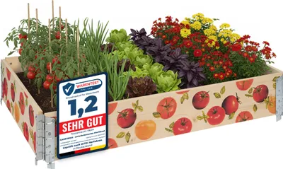 Produktbild von Garronda Holzaufsatzrahmen mit Print – Hochbeete für Pflanzen Blumen Obst Gemüse Holz mit dekorativem Druck Tomate