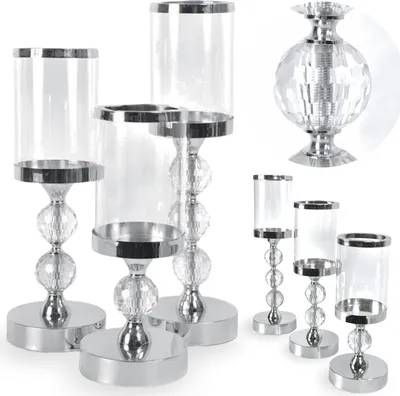 Produktbild von Silberne Kerzenleuchter 3x glamouröser Glasleuchter auf einem Bein für die Weihnachtstafel