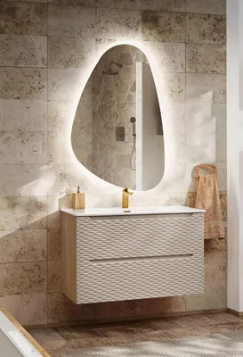 Productafbeelding van Badmeubelset 2-delig, badkamerset LAXY, eikenhout, beige, kast 80cm, inclusief wastafel