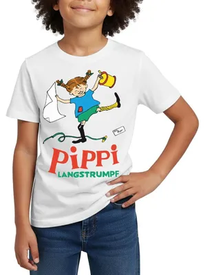 Produktbild von Spreadshirt Pippi Langstrumpf Pippi Hat Spaß Kinder T-Shirt, 110/116 (5-6 Jahre), Weiß