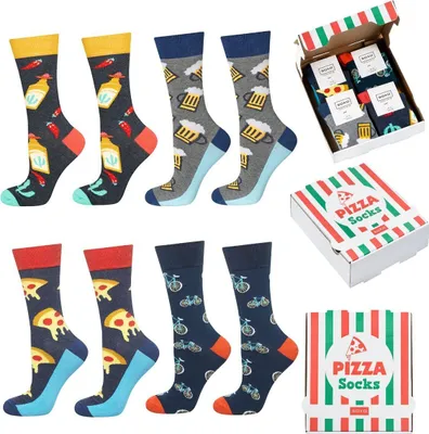 Produktbild von Set Bunte Socken, 4er-Pack, Pizza-Box mit Socken, SOXO, Geschenk für Männer zum Geburtstag 40-45
