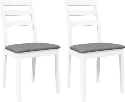 Produktbild von Esszimmerstühle mit Kissen 2 Stk. Weiß Massivholz Gummibaum