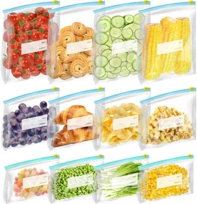 Produktbild von 30 Stück wieder verwendbare Tüten - Verschiedene Maße silikonische Tüten für Lebensmittel - Tüten mit Reißverschluss - Gemüsebeutel für die Küche - umweltfreundliches Alternativ