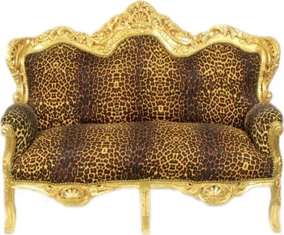 Produktbild von Barocksofa Barock Sofa Armlehne 2 Sitzer Leopard Stoff Esszimmer Wohnzimmer Büro Flur Klassisch Barock Premium Luxus Modern Retro Royal Antik Thron