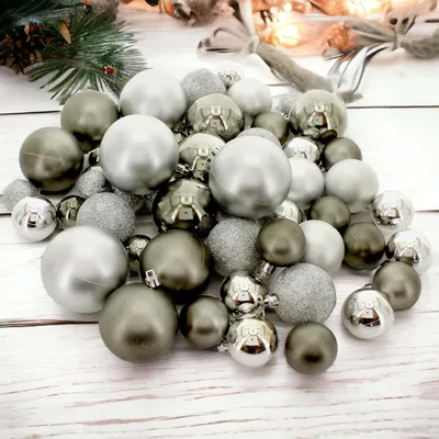 Weihnachtskugeln, 50er Set, 16 cm, unzerbrechlich, silber