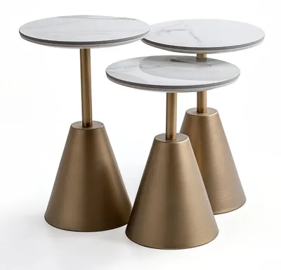 Obrázek produktu pro Sada konferenčních stolků, 3 kusy, moderní design, zlatá barva, bílá barva, vzhled mramoru,