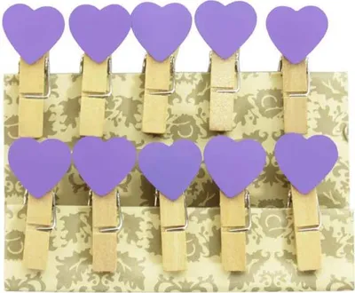 Produktbild von Oblique Unique 10 Mini Wäscheklammern Holz Miniklammern Deko Klammern - lila Herzen