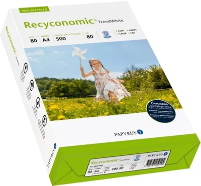Obrázok produktu pre inapa recyklovaný papier, papier do tlačiarne Recyconomic trend white: 80 g/m2, A4, 5x500 listov, matný, belosť CIE: 85, 2500 listov