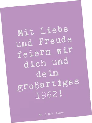 Produktbild von Mr. & Mrs. Panda Postkarte Spruch 1962 Geburtstag - Lavendeltraum - Geschenk, wertschätzen, Alter, Geburtstagsgeschenk, Jahr, Ansichtskarten, Ansichtskarte, Fotokarte