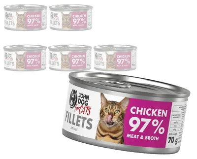 Produktbild von John Dog for Cats Nassfutter für ausgewachsene Katzen Hühnerfilets 6x70g