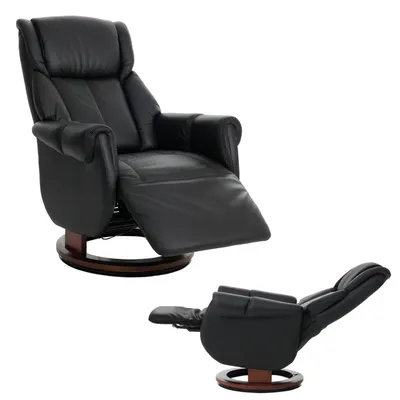Produktbild von MCA Relaxsessel + Aufstehhilfe HWC-N58, Fernsehsessel Liegesessel Fußstütze Holz Leder  schwarz, Holz walnussfarben