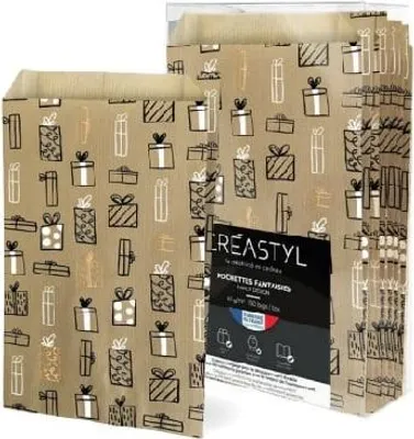 Zdjęcie produktu dla Torebka fałdowa Kraft PREZENTY 240x410+75mm