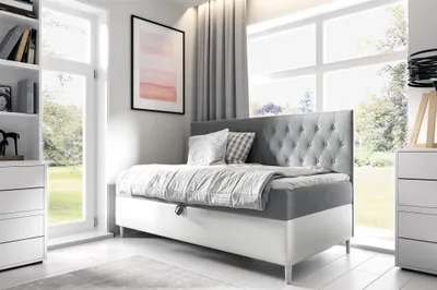 Produktbild von Boxspringbett Gästebett Kinderbett FINJA Nr.2 90x200cm Weiss-Grau