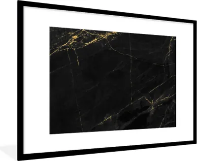 Produktbild von MuchoWow® Gerahmtes Poster Marmor - Schwarz - Gold - Chic - Marmoroptik - Design 90x60 cm - Poster mit Schwarzem Bilderrahmen Wandposter Rahmen Foto Bilder - Wanddekoration - Fotos