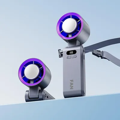 Produktbild von Handventilator Tragbarer Turbo Ventilator mit Kühleffekt,120-stufiger Wind 3-in-1 Hand-, Hals- & Tischventilator akku aufladbar Mini-Ventilator für Reisen & Outdoor