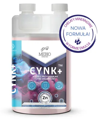 Produktbild von Mebio Cynk+ Flüssiges Pferdefutter Mit Zinkchelat, Vitaminen B6, B9, B12, Acerola Und Postbiotika Für Haut, Hufe Und Abwehrkräfte, 1 L