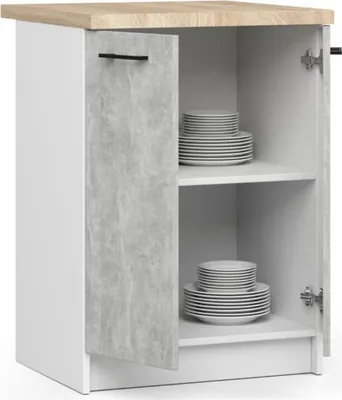 Produktbild von BDW Küchenschrank, Schrank Küche mit Arbeitsplatte, Tür, Schublade, Weiß / Beton