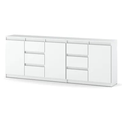 Zdjęcie produktu dla Komoda Zestaw 200 cm Biała Matowa 6 Szuflad 3 Drzwi Duża do Salonu Biel Arktyczna Loft BILLY AGA AZTeam
