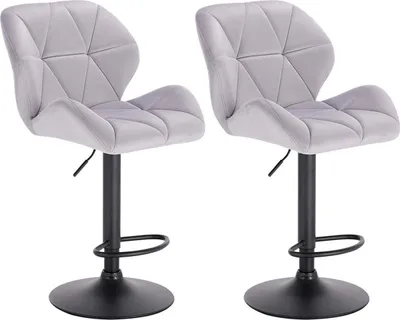 Produktbild von Happyment BarHocker Bequem – Hellgrau – Mit Rückenlehne – Höhenverstellbar 60–82 cm – Samt – KüchenHocker – Ergonomisch – 1 Stück