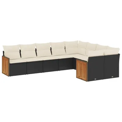 Produktbild von 9-tlg. Garten-Sofagarnitur mit Kissen Schwarz Poly Rattan