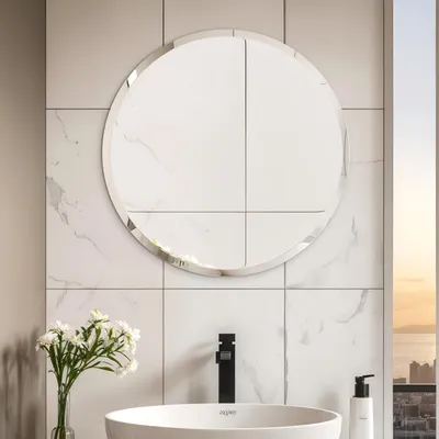 Productafbeelding van WISFOR Wandspiegel, 50 cm, frameloos, decoratieve spiegel met HD-glas, kunstspiegel voor badkamer, woonkamer, slaapkamer, hal