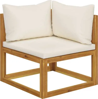 Image de vidaXL Canapé d'angle modulaire avec coussins blanc crème Acacia massif