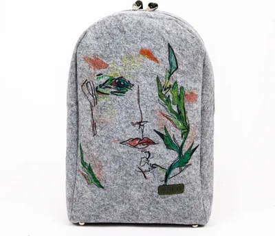 Produktbild von Biggdesign Faces Mini Rucksack aus Filz, Geräumiger Schulrucksack, Tagesrucksack, Für Jeden Anlass, Uni, Arbeit, Wandern, Reise, Uni, Grau