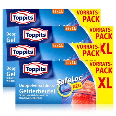 Produktbild von Toppits Doppel-Verschluss Gefrierbeutel 36x1 Liter (4er Pack)