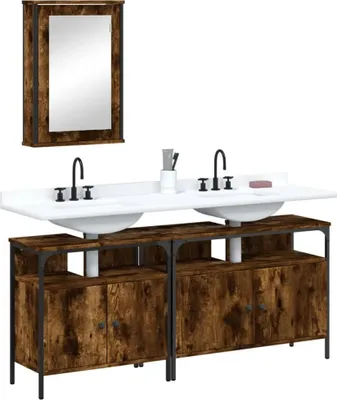 Produktbild von 3-tlg. Badmöbel-Set moderne - mit Stauraum - Räuchereiche Holzwerkstoff - Badezimmer CC12021