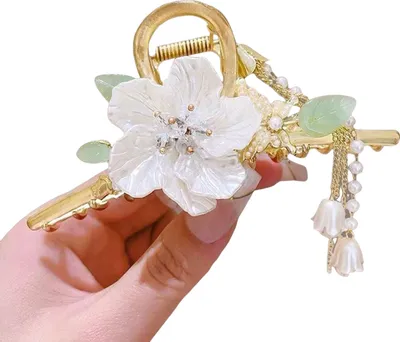 Produktbild von Haarklammer für Damen, glänzende Strasssteine, Kunstperlen, Schmetterlinge, Dekor, Haarspange, Hinterkopf, Quaste, Haarschmuck A