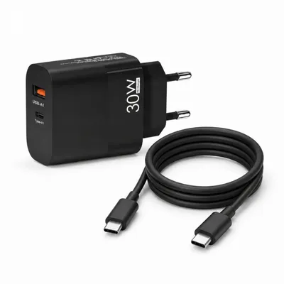 Produktbild von 30W USB-C Ladegerät GaN mit 2m USB-C Ladekabel (20W) – 2-Port Schnellladeadapter (USB-C PD 30W & USB-A QC) für Smartphone & Tablet