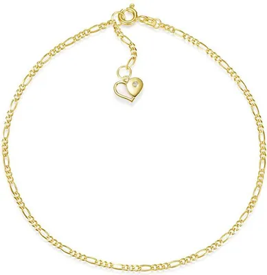 Produktbild von SILBERKETTEN STORE Fußkette Figaro 2mm mit Herz - echt 585 Gold, Länge wählbar - 30cm