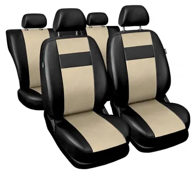 Immagine prodotto di Coprisedili universali in Pelle finta per i sedili anteriori e posteriori dell'auto — Set completo in nero e beige