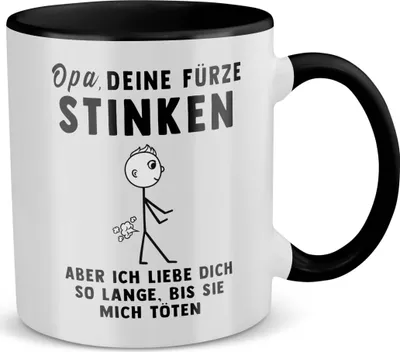 Produktbild von 22Feels Opa Geschenk Geburtstag Grossvater Tasse Deine Fürze Stinken Herrentag Rentner Kaffeetasse Männer Weihnachten Haferl Grosseltern (Weiss-Schwarz)