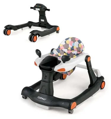 Immagine prodotto di Girello per bambini - 2 in 1 pieghevole - Regolabile in altezza - Musica e luci - Anticollisione e antiscivolo - 4 ruote - fino a 10 kg - Nero