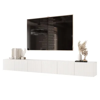 Produktbild von Idohome TV-Lowboard Angel 300 cm Weiß Matt -TV-Schrank, Hängeschrank, LED, Push-to-Open, Fernsehschrank, geriffelte Front, Medienmöbel, Wohnzimmer