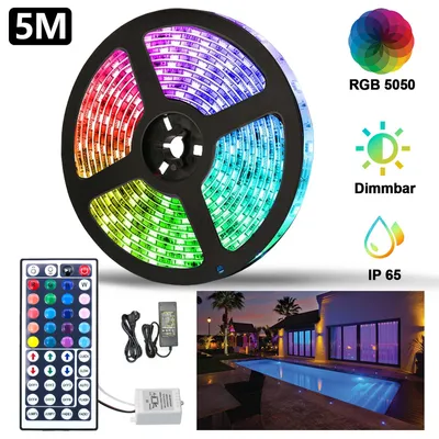 Produktbild von Yakimz 5M LED Streifen set , RGB LED Stripe 5050 SMD, LED Strip 30 LEDs, LED Band Nicht wasserdicht(IP20), mit 44 Tasten Fernbedienung
