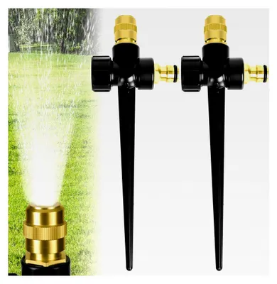 Produktbild von 2 Stück Metallrasensprinkler für den Garten, Einstellbarer Sprühregner, Automatischer Garten-Wassersprinkler, 360 Grad Große Flächenabdeckung für Rasen und Gartenbewässerung