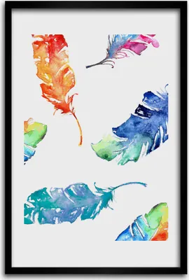 Produktbild von Bild - Bilderrahmen - 40 cm x 60 cm - MDF - Rahmen - Wandkunst - Bunte Federn