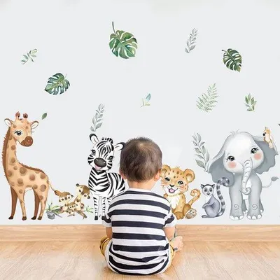 Productafbeelding van Famanu Wandstickers, jungle dieren - 2 vellen, kleurrijk