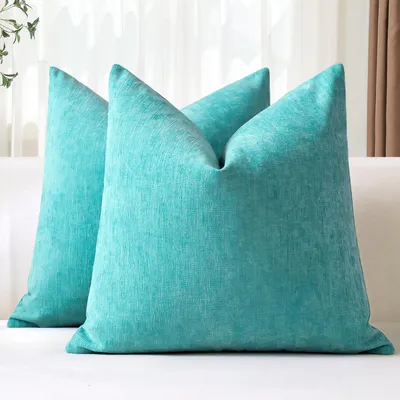 Zdjęcie produktu dla Zestaw 2 poszewek na poduszki z aksamitu, 40x40 cm, turkusowe, miękkie, dekoracyjne