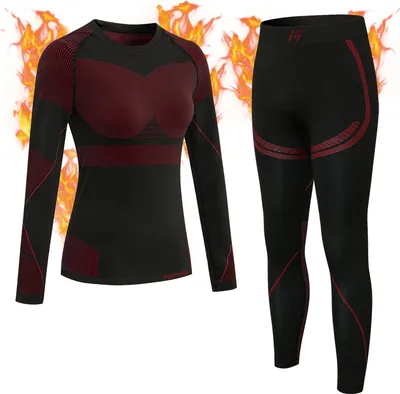 Produktbild von Damen Skiunterwäsche Set Unterhemd Thermounterwäsche Funktionsunterwäsche, Lange Unterhosen Thermohemd Kompressionsanzug Basisschicht Snowboarden, Radfahren, Camping Skifahren colour Rot clothing_size L