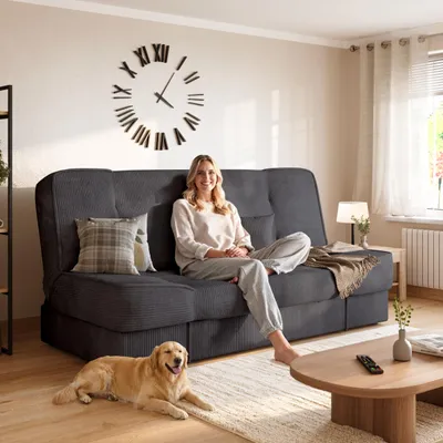 Produktbild von BroMARKT Sofa mit Schlaffunktion TOLIA Schlafsofa mit Bettkasten Klappsofa Couch 190x115 cm Dunkelgrau Cordstoff