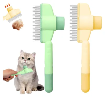 Produktbild von Fellbürste für Katzen, 2 Stück, selbstreinigend, zur Entfernung von Verfilzungen, für die Pflege von Lang- und Kurzhaartieren (1 Gelb, 1 Grün)