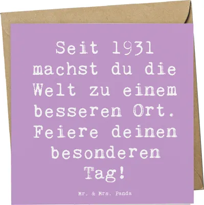 Produktbild von Mr. & Mrs. Panda Glückwunschkarte Spruch 1931 Geburtstag - Lavendeltraum - Geschenk, 90., anlasskarte, Glückwunsch, Grußkarte, Klappkarte, Jubiläum, faltkarte, Seit
