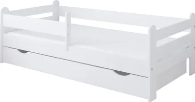 Image de Lit d'enfant 90x200 cm avec matelas, protection contre les chutes, tiroir & sommier à lattes en blanc 200 x 90 cm filles garçons lit adolescent lit simple