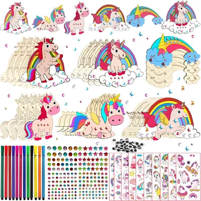 Image de Kit de construction licorne en bois pour enfants, 24 pièces, 6 formes différentes, cadeau pour filles et garçons